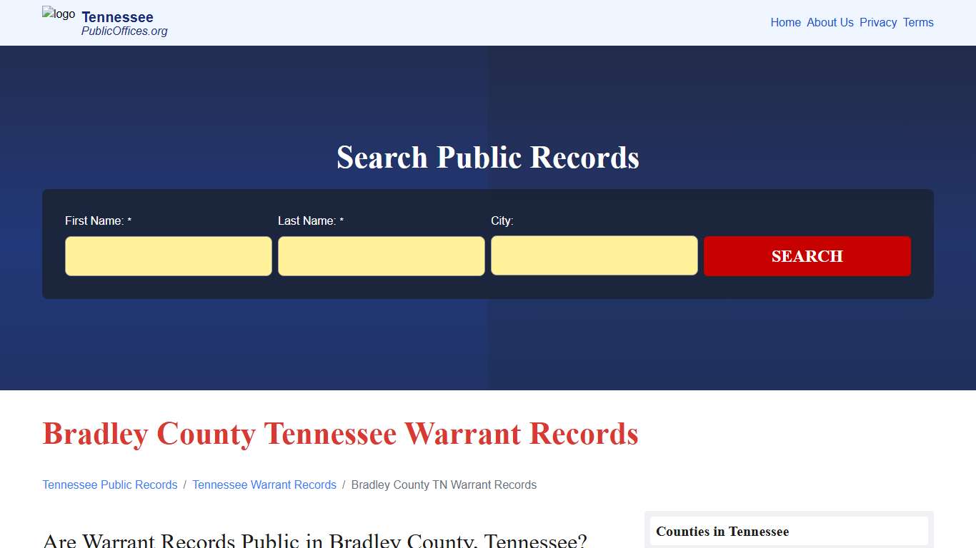 Bradley County, TN Warrant Records Search – PublicOffices.org